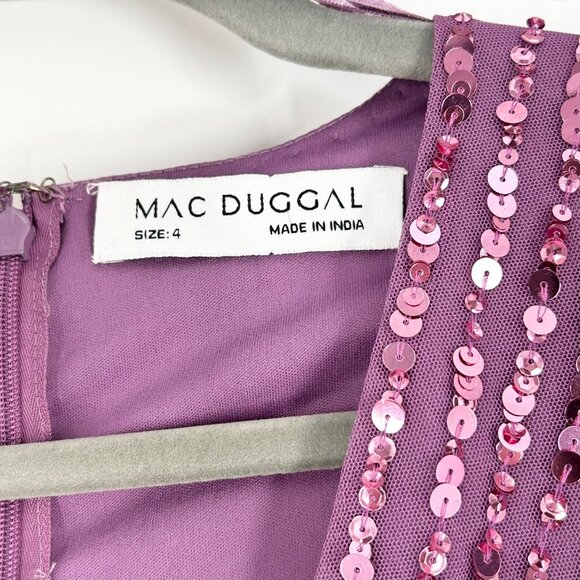 NWT Mac Duggal Purple Sequined Wrap Over Bishop Sleeve Gown, 5720 - Picture 9 of 12